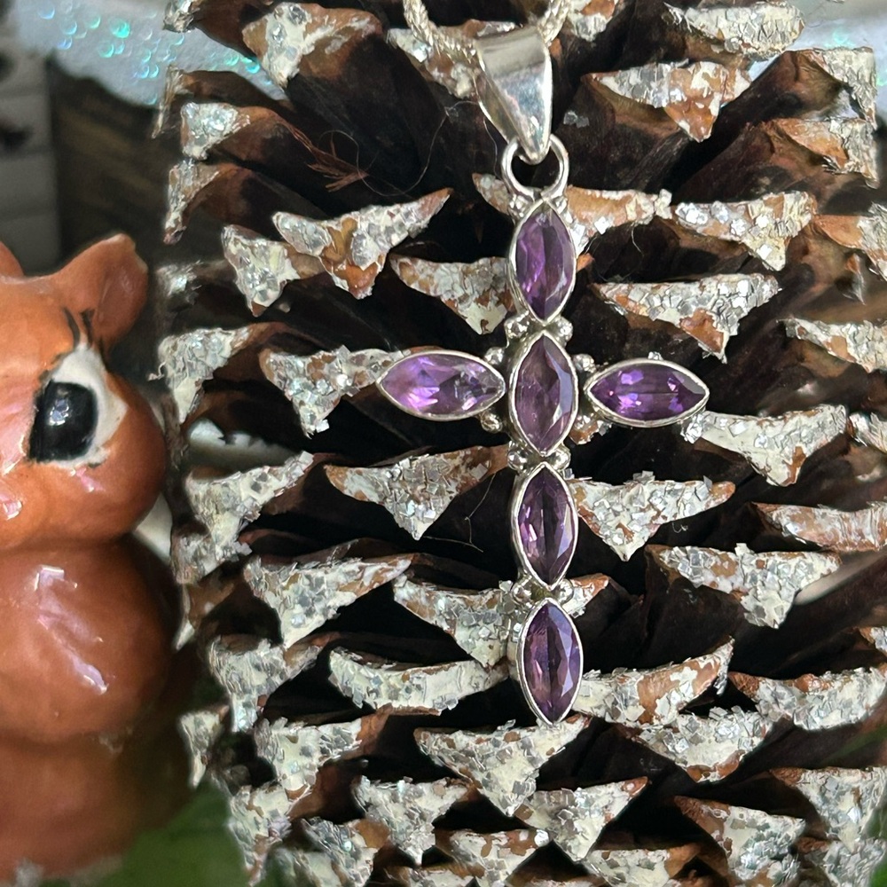 925 Sterling Amethyst cross necklace